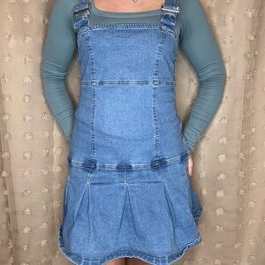 Denim Pinafore Dress in Light Blue size large